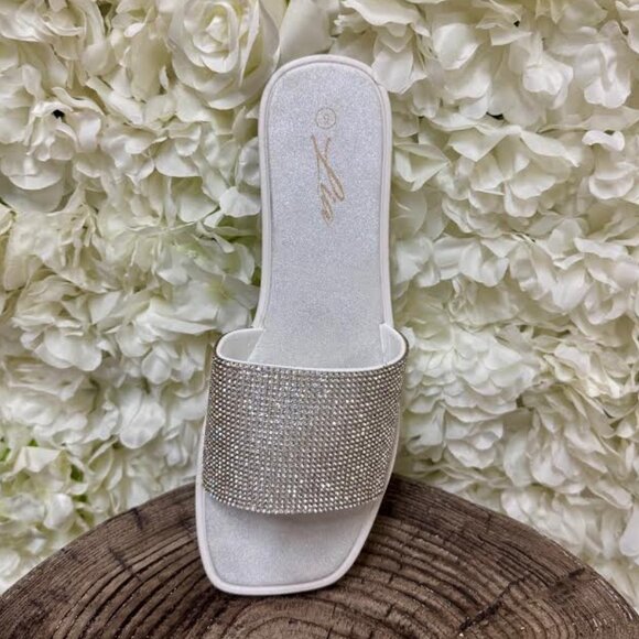White Sandal with Silver Gem Detailing - Picture 1 of 1